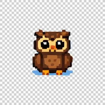 Brown Owl Pixel Art Design Vector Stock Illustration