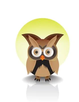 Brown owl with sun background Stock Illustration