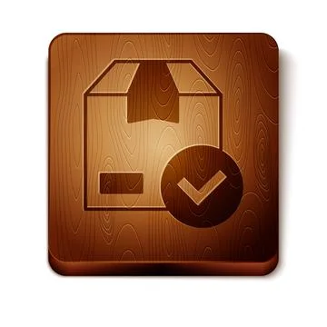 Brown Package box with check mark icon isolated on white background. Parcel.. Stock Illustration