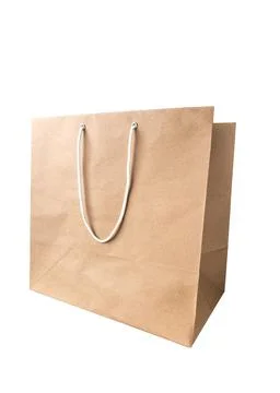 Brown paper bag with empty blank space for design mockup isolated on white .. Stock Photos