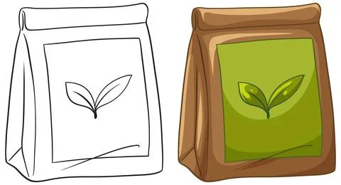 Brown Paper Bag with Green Leaf Label Vector Illustration Stock Illustration