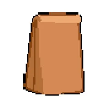 Brown paper lunch bag pixel art vector illustration Stock Illustration