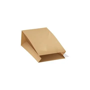 Brown paper lunch bag vector 3D mockup, eco packet, realistic open empty kraft Stock Illustration