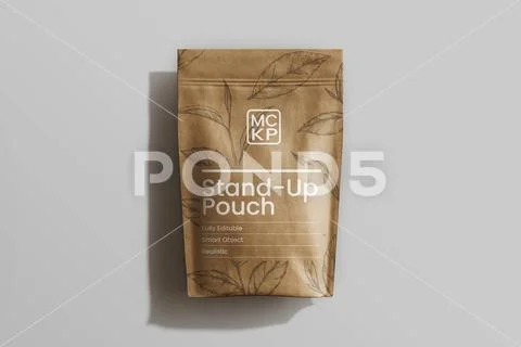 Brown paper pouch packaging mockup top view PSD Template
