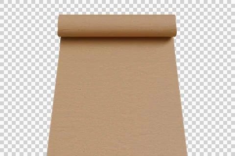 A brown paper roll unfurls, revealing a textured, blank surface stretching .. Stock Photos