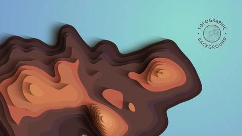 Brown papercut abstract background. 3d art vector cutout. Topographic map design Illustrazione stock