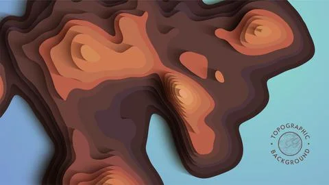 Brown papercut abstract background. 3d art vector cutout. Topographic map design Illustrazione stock