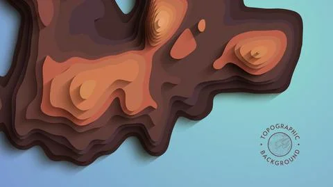 Brown papercut abstract background. 3d art vector cutout. Topographic map design Illustrazione stock