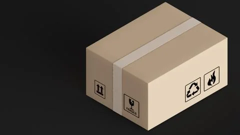 Brown parcel box on black background. Online ordering and parcel delivery s.. 写真素材