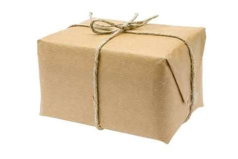 Brown Parcel Isolated on a White Background Photos