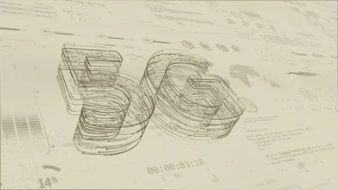 Brown particles 5G logo with head up display and futuristic technology Video stock 166226628