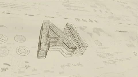Brown particles AI logo with head up display and futuristic technology Stock Footage 166226620