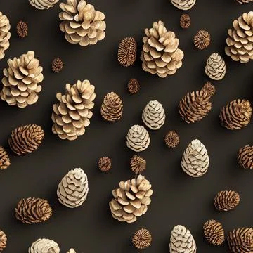 Brown Pine Cone Pinecones Dark Seamless Background Illustration Stock Illustration