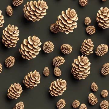 Brown Pine Cone Pinecones Dark Seamless Background Illustration Stock Illustration