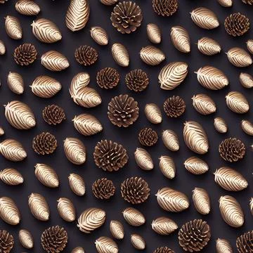 Brown Pine Cone Pinecones Dark Seamless Background Illustration Stock Illustration