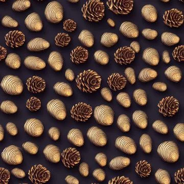 Brown Pine Cone Pinecones Dark Seamless Background Illustration Stock Illustration