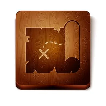 Brown Pirate treasure map icon isolated on white background. Wooden square Stock Illustration