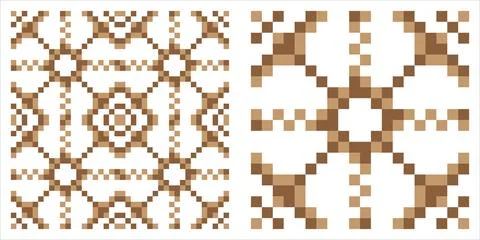 Brown pixel art seamless pattern with a geometric cross stitch motif in war.. 스톡 일러스트