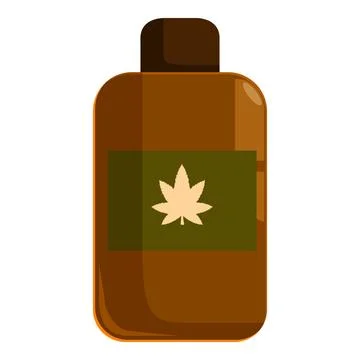 Brown plastic bottle containing cannabis oil with green label featuring gold Stock Illustration