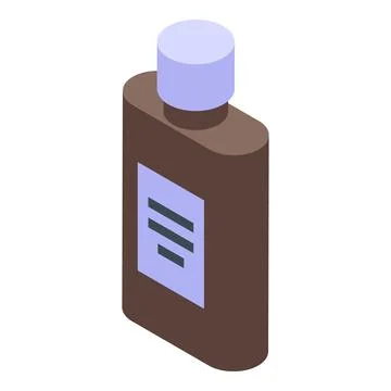 Brown plastic cosmetic bottle with blue label isometric view Stock Illustration