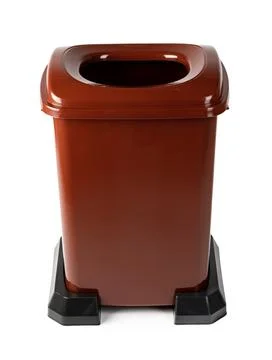 Brown plastic waste bin isolated on white Stock Photos
