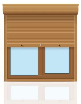 Brown plastic window with rolling shutters illustration Stock Illustration