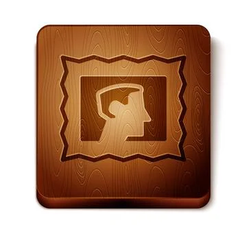 Brown Postal stamp icon isolated on white background. Wooden square button Stock Illustration