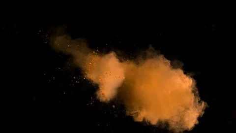 Brown powder explosion in slow motion from screen center Video stock 122446491