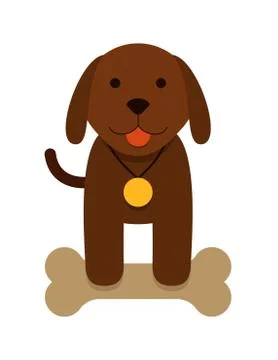 Brown puppy dog with bone - flat cartoon Illustrazione stock