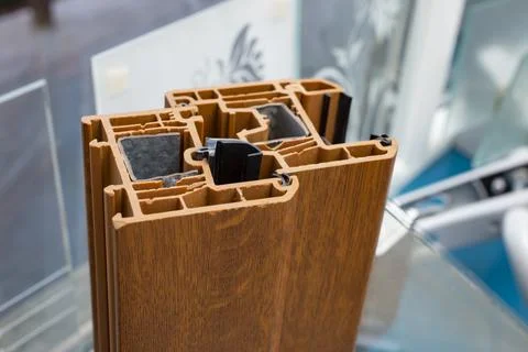 Brown Pvc window cross section Foto stock