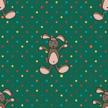 Brown Rabbit Green Polka Dot Background Stock Illustration