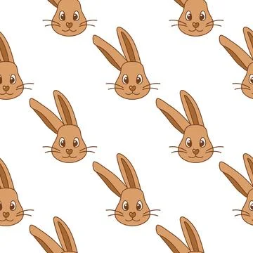 Brown rabbit muzzle pattern. Seamless symmetrical print with Hare face white Stock Illustration