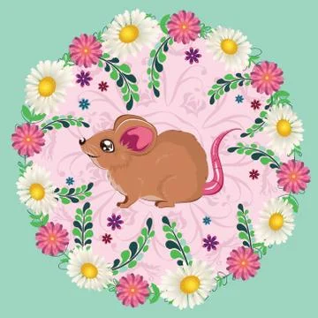 Brown rat with flowers Ilustración de archivo