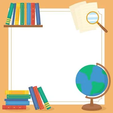 Brown reading book globe frame 1 Stock Illustration