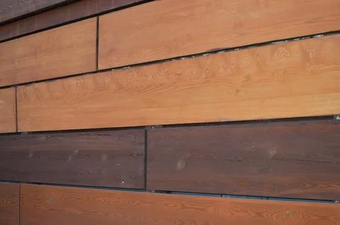 Brown rectangular decorative wooden planks, mirror panels in an abstract pa.. 스톡 사진