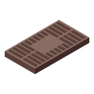 Brown rectangular metal grate covering drain opening isometric view Ilustración de archivo
