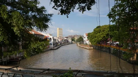 Brown River Running through Old Town Malacca Malaysia Stock Footage 219841716
