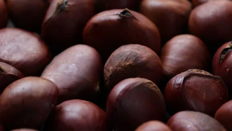 Brown roasted chestnut nuts background Stock Footage 280469056
