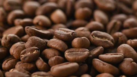 Brown roasted coffee beans, close up Stock Footage 265033074