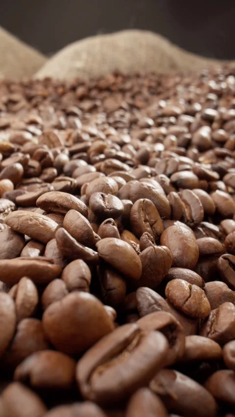 Brown roasted coffee beans. Pile of aromatic coffee beans. Rich harvest Stock Footage 304294739