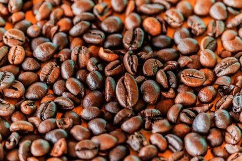 Brown roasted coffee beans (selective focus) Stock Photos