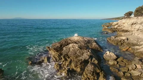 Brown rocks in the sea Stock Footage 144940348