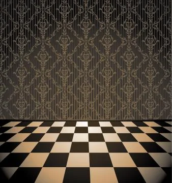 Brown room with checkered floor 스톡 일러스트