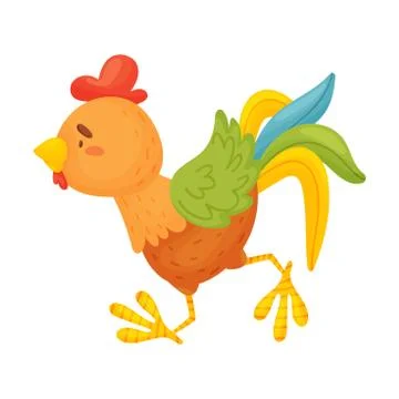 Brown rooster is running. Vector illustration on a white background. Stock Illustration