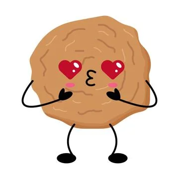 Brown, round cookie with red heart eyes and tiny legs Stock Illustration