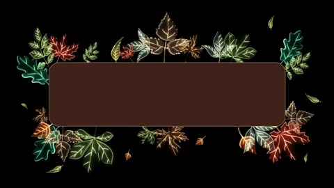 Brown roundness rectangle shape with glowing neon lights leaves around in bl Stock Footage 250092613
