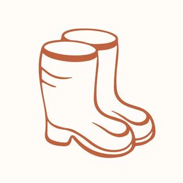 Brown rubber boot icon for rain weather footwear protection. Line art style Stock Illustration