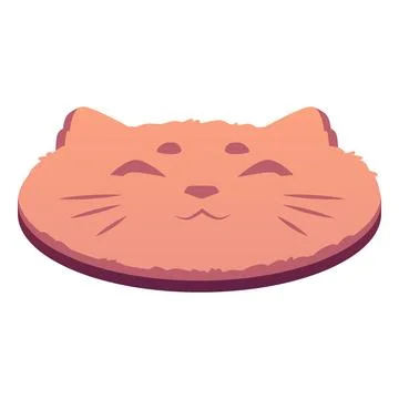 Brown rug cat muzzle shape with long fluffy pile, vector cartoon pets carpet Stock Illustration
