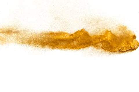 Brown sand explosion isolated on white background. Abstract sand cloud back.. Stock Photos