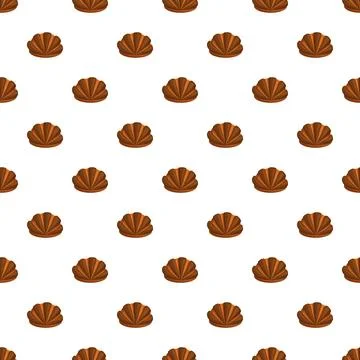 Brown scallop seashells repeating pattern on white background Stock Illustration